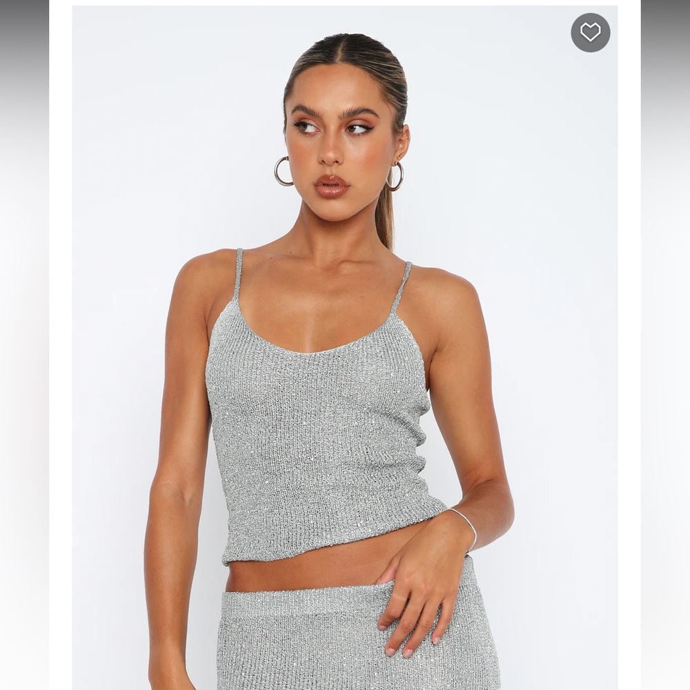 Love Galore Sequin Knit Top Grey - WHITE FOX - NWT